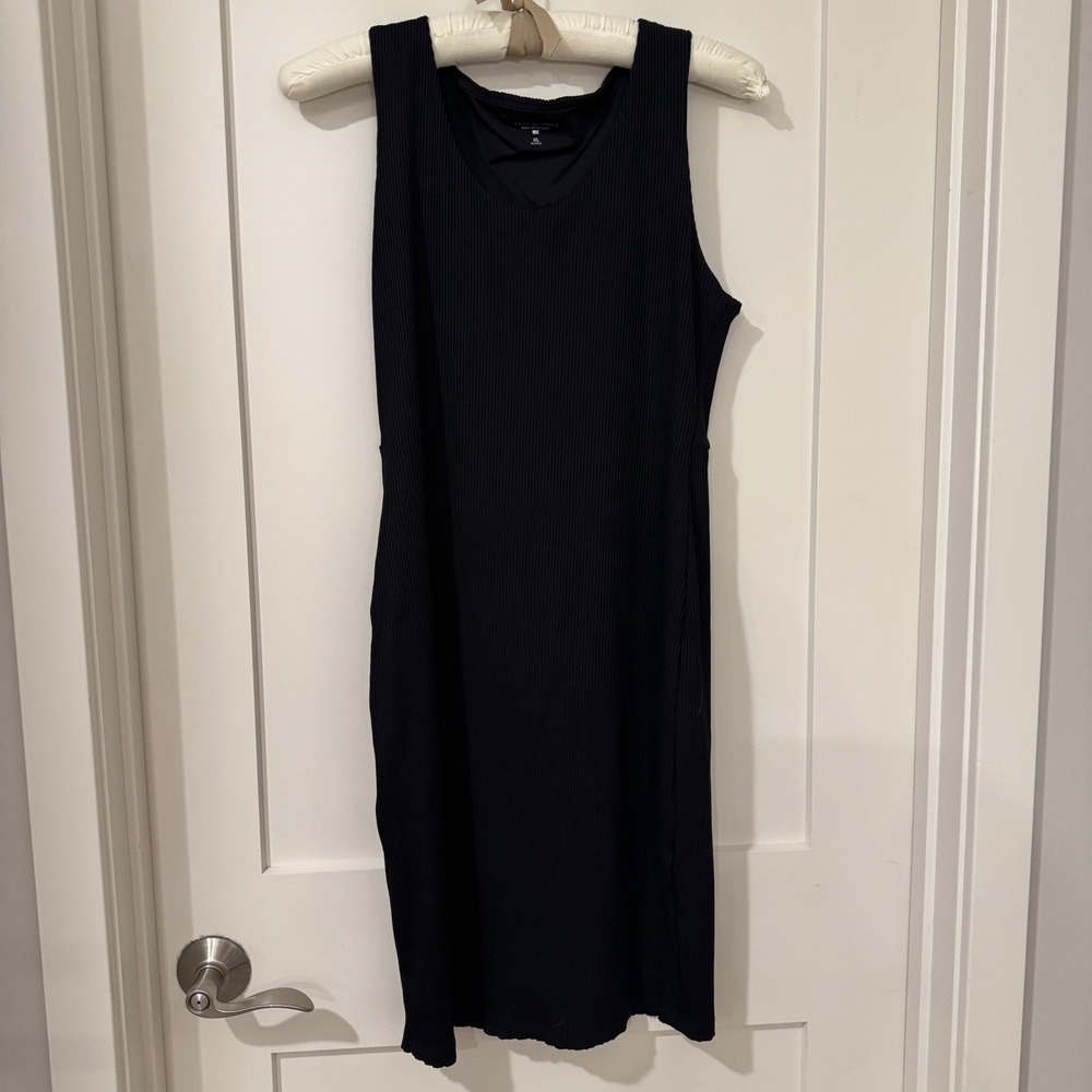 Year of Ours Womens Ribbed Knit Sleeveless Scoop Neck Dress Black XL Made in USA